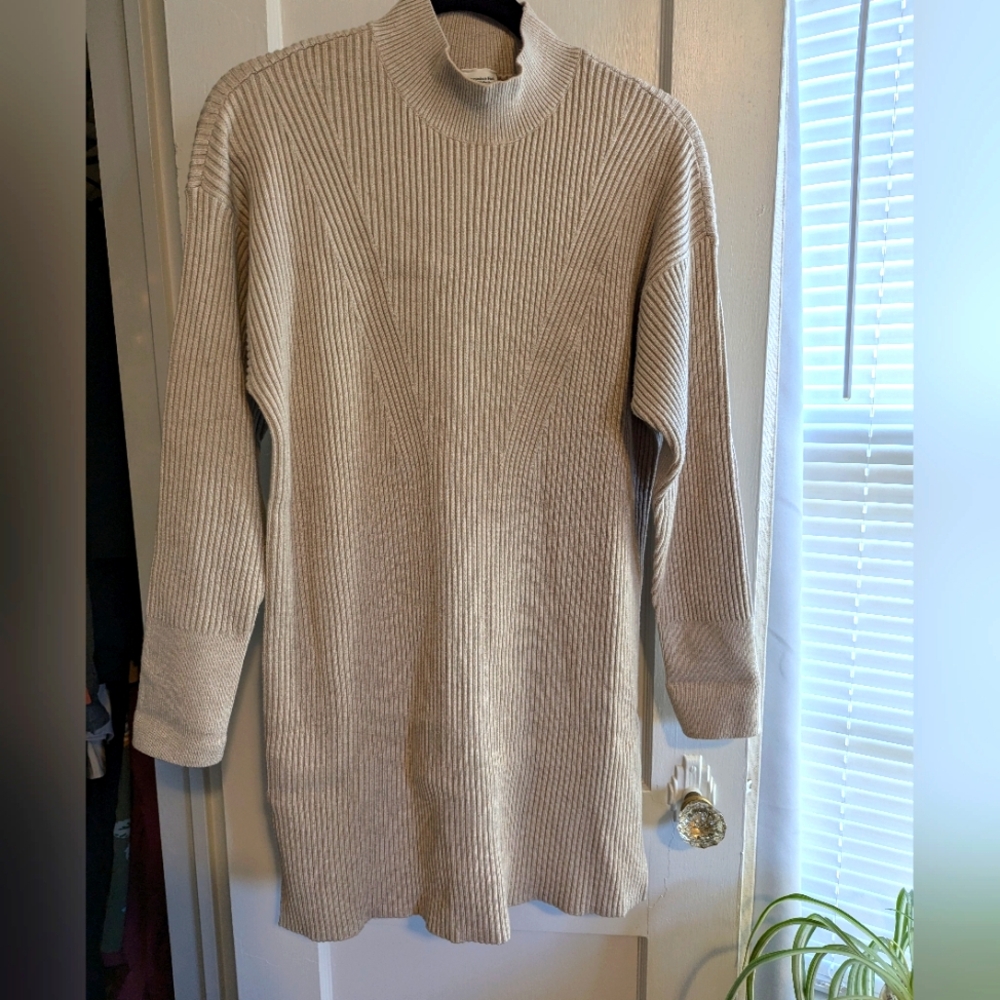 Abercrombie Long-Sleeve Mock-neck Mini Sweater Dress Cream